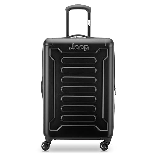 Jeep JH004C Hardside Expandable Luggage with Spinner Wheels, Black, Checked-Medium 24 Inch
